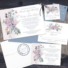 Bohemian Wildflowers Wedding Invitation Smoky Lavender Blue Plum Peach Wildflower Wedding Invitations Purple Blue Wedding Invitations Wildflower Wedding