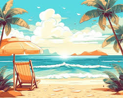 素晴らしい夏のビーチのイラスト背景夏のビーチのアートワーク | プレミアム写真