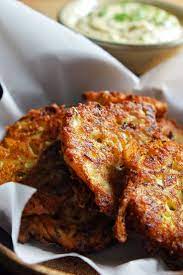 Summer Squash Fritters With Garlic Dipping Sauce Recipe Recipe Recipes Squash Fritters Fritters