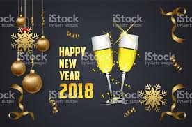 Happy New Year 2018 Glasses Of Champagne On Bright Background With Confetti And Ball Royalty Free Stock Ve Happy New Year 2018 Bright Background New Year 2018