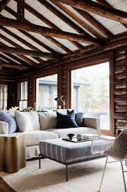 Jsd Log Cabin Family Room Textures Leather Chinking Soft Textiles Gathering Space Decor St Modern Cabin Interior Cabin Living Room Cabin Interior Design