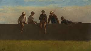 Cartoon wall painting for playschool. Five Boys On A Wall Painting By Eastman Johnson