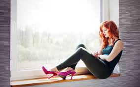 women, Redheads, Window, Shoes, High, Heels, Pumps, Window, Panes, Tight,  Pants, Tight, Clothing, Pink, Shoes, Red, Lips, Red, Lipstick Wallpapers HD  / Desktop and Mobile Backgrounds