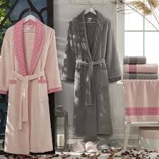 طقم أرواب استحمام عروسين تيتانيم زهري و رصاصي عدد القطع 10 Fashion Robe