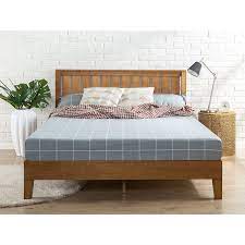 A removable tufted white cotton cushion fastens to the. Queen Solid Wood Platform Bed Frame With Headboard In Medium Brown Finish Fastfurnishings Com