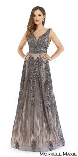 Two Tone Fully Embellished V Back Evening Dress By Morrell