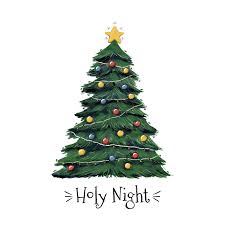 Holy Night Christmas Tree Vector Christmas Tree Drawing Christmas Paintings Christmas Watercolor