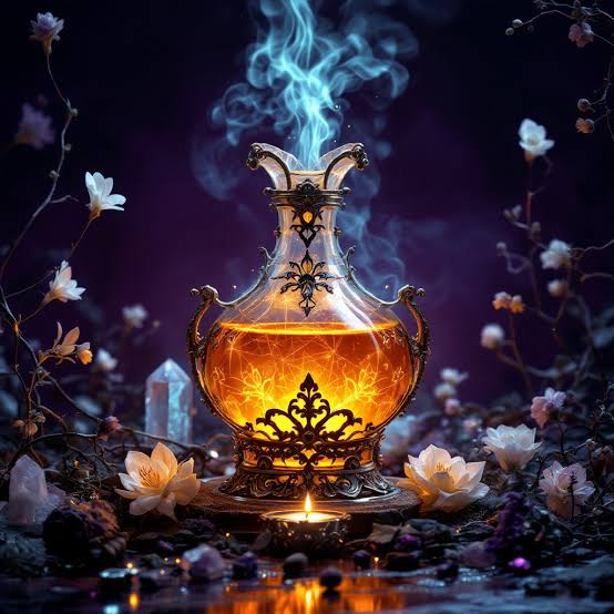 The glowing, toxic golden potion of the Ten-Fragrant Tendon-Weakening Powder, do AI tạo