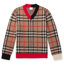 Burberry Checked Merino Wool Blend Sweater