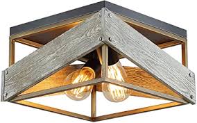 Amazon Com Modern Farmhouse Flush Mount Light Fixture Two Light Metal And Wood Square Flush Mount Ceiling Light For Hallway Living Room Bedroom Kitchen Entryway Antique Gold And Black Home Improvement