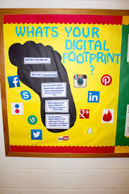 Teachers can also use the bulletin board to show what kind of documents the students might be doing in the computer lab. Digital Footprint Bulletin Board Oakland Computer Lab Bulletin Board Ideas Computer Bulletin Boards