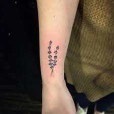 Lavender Sprig Tattoo On The Right Wrist In 2020 Lavender Tattoo Tattoos Small Nature Tattoo