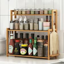 Stand alone kitchen counter shelf. Bamboo 3 Tier Standing Spice Rack Kitchen Countertop Storage Organizer Shelf Ebay