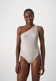 Calvin Klein Swimwear ONE SHOULDER ONE PIECE - Swimsuit - stone/off-white -  Zalando