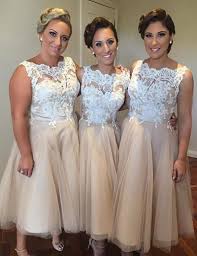 Lace Short Bridesmaid Dress 2016 Tea Length Champagne White Sheer Neck Tea Length Bridesmaid Dresses Champagne Bridesmaid Dresses Short Lace Bridesmaid Dresses