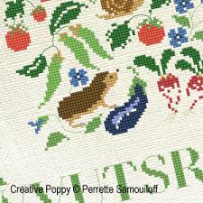 38 w x 38 h. Spring Vegetable Patch Cross Stitch Pattern The Starlight Stitchery