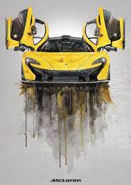 Mclaren P1 Watercolour Poster Print Cool Car Drawings Mclaren P1 Art Cars