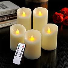 Led Flameless Candle Set Of 5 Real Wax Battery Pillar Christmas Candles With Remote Timer Flickering Flame Electri Flameless Candle Set Led Candles Candle Set