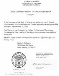 New Jersey Good Standing Certificate Nj Certificate Of Existence