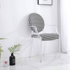 All products from black and white checkered chairs category are shipped worldwide with no additional fees. Tamik Acrylic Arm Chair Padded Cloth Black White Checker Dining Set Of 2 Overstock 19446298