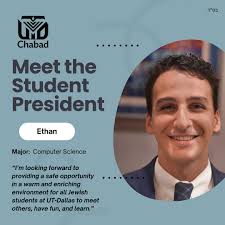 Meet the new Chabad Student President! We're excited to welcome Ethan to  the team, and we cannot wait to share what we have planned for the new  semester! #jewishutd #chabadoncampus #amyisraelchai