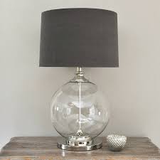 Clear glass shades maximize brightness while frosted shades offer a softer look. Glass Ball Table Lamp And Grey Shade By Primrose Plum Notonthehighstreet Com