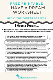 This Free I Have A Dream Worksheet Introduces Your Fourth Grader To Martin Lu Printable Worksheets Martin Luther King Worksheets Elementary School Activities