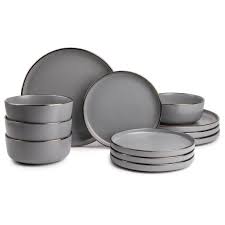 Thyme Table Dinnerware Ava Stoneware 12 Piece Set Walmart Com Black Dinnerware Dinnerware Sets Modern Dinnerware