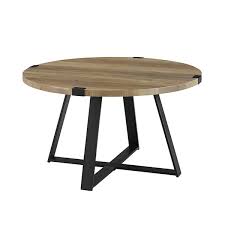 Solid wood mid century modern round rustic wood coffee table: Walker Edison Rustic Wood And Metal Wrap Round Coffee Table 30 In Oak Black Lwf30mwctro Rona