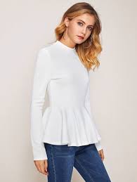 Hot promotions in knit ruffle top on aliexpress if you're still in two minds about knit ruffle top and are thinking about choosing a similar product, aliexpress is a great place to compare prices and sellers. Shein Ribbed Knit Ruffle Hem Peplum Top Casual Peplum Tops Long Sleeve Peplum Top White Peplum Tops