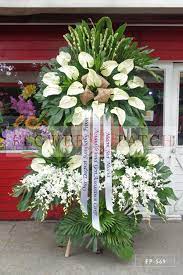 Premium flower delivery in manila. Two Layer Standing Arrangement Of White Anthuriums Orchids Tuberoses Sympathy Funeral Flowers Flower Patch Online Flower Delivery Phillippines