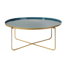 Table Basse Ronde En Metal Bleu Canard Et Dore En 2020 Table Basse Ronde Table Basse Table Basse Metal