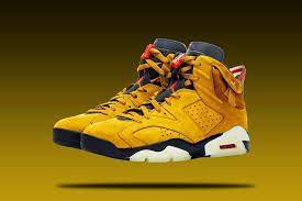 After the success of the travis scott x air jordan 6 medium olive aka cactus jack, it appears that jordan brand will be releasing this yellow cactus the model was only given to friends and family of rapper travis scott, as it features the same details like the aforementioned medium olive edition. A Closer Look At The Yellow Travis Scott X Air Jordan 6 Buzzsnkr