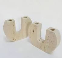 Portavelas decorativo de piedra natural en mármol travertino beige