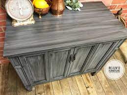 For those that like the popular contrast between light and dark finishes, storm gray pairs beautifully with lighter paint finishes and stained cabinet finishes. Buffet In Gray Gel Stain W Pitch Black Glaze Effects Staining Furniture Stained Kitchen Cabinets Stain Kitchen Cabinets Diy