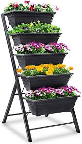 Foyuee Vertical Herb Garden Planter Box Outdoor Elevated Raised Bed For Vegetables Flower Indoor With Drainage 5 Container Amazon Co Uk Garden Outdoors