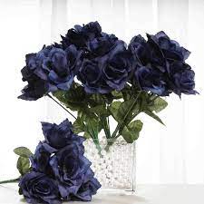 Maybe you would like to learn more about one of these? 12 Bushes 84 Pcs Navy Blue Artificial Silk Rose Flowers With Green Lea Chaircoverfactory