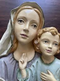 Vintage Virgin Mary And Jesus Plaster Wall Plaque Religious Art