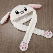 12 99 Jsver Funny Plush Bunny Hat The Ears Popping Up When Pressing The Paws White Animal Hats Bunny Hat Bunny Plush