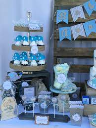 Rustic Blue And Gray Elephant Baby Shower Theme Festa Tema
