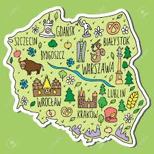 Poland, officially the republic of poland, is a country located in central europe. Sticker Of Poland Colored Hand Drawn Doodle Poland Map Polish City Names Lettering And Cartoon Landmarks Tourist Attractions Cliparts Travel Trip Comic Infographic Poster Black And White Funny Picture Royalty Free Cliparts