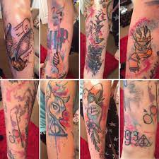 My Latest Harry Potter Sleeve Tattoos Harrypottertattoos Harrypottersleeve Harrypotterwatercolour Hogwarts Tattoo Harry Potter Tattoos Literary Tattoos