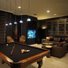 Decoracao Sala De Jogos Pendente Metalica Azul E Sofa De Tecido Marrom Revistavd 184720 Pool Table Room Man Cave Home Bar Game Room Basement