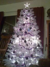 Black And White Christmas Tree Ideas Our White Tree With Purple Black And Silver Ornaments Pretty Christmas Decorations Nightmare Before Christmas Tree Purple Christmas Tree