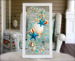 Sea Glass Art For Beach Decor Seashell Wall Art For Nautical Bathroom Turquoise Beach Home Decor Wall Hanging Coastal Decor Seashell Wall Art Beach Wall Art Glass Wall Art