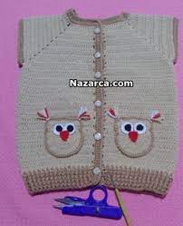baykus cepli bebek yelegi hem erkek hem kiz bebekler icin yakadan baslanan tig isi yelek ornegi olarak kolay ve cabuk biten krose sapka bebek yelek tig isleri
