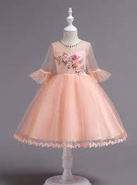 Kids Girls Basic Sweet Holiday School Floral Solid Colored Beaded Mesh Half Sleeve Knee Length Dress Blushing Pink 2020 Us 19 99 In 2020 Dresses Kids Girl Kids Fashion Dress Kids Gown