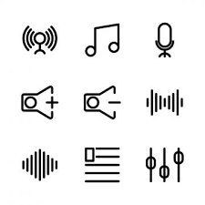 Music And Multimedia Icon Set Outline Include Circle Music Start Play Signal Phase Connecting Tone Tone Rhythm Speak Microphone Audio Volume Sound Volume Up Vol Waves Icon Icon Set Music Icon