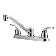 Clean and dry surface area where new faucet will be mounted. Project Source Dover Chrome 2 Handle Deck Mount Low Arc Handle Kitchen Faucet Deck Plate Included In The Kitchen Faucets Department At Lowes Com