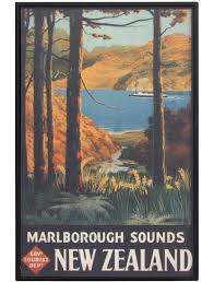 Isolated bright splash sound waves. New Zealand Travel Poster Marlborough Sounds Magma Gallery